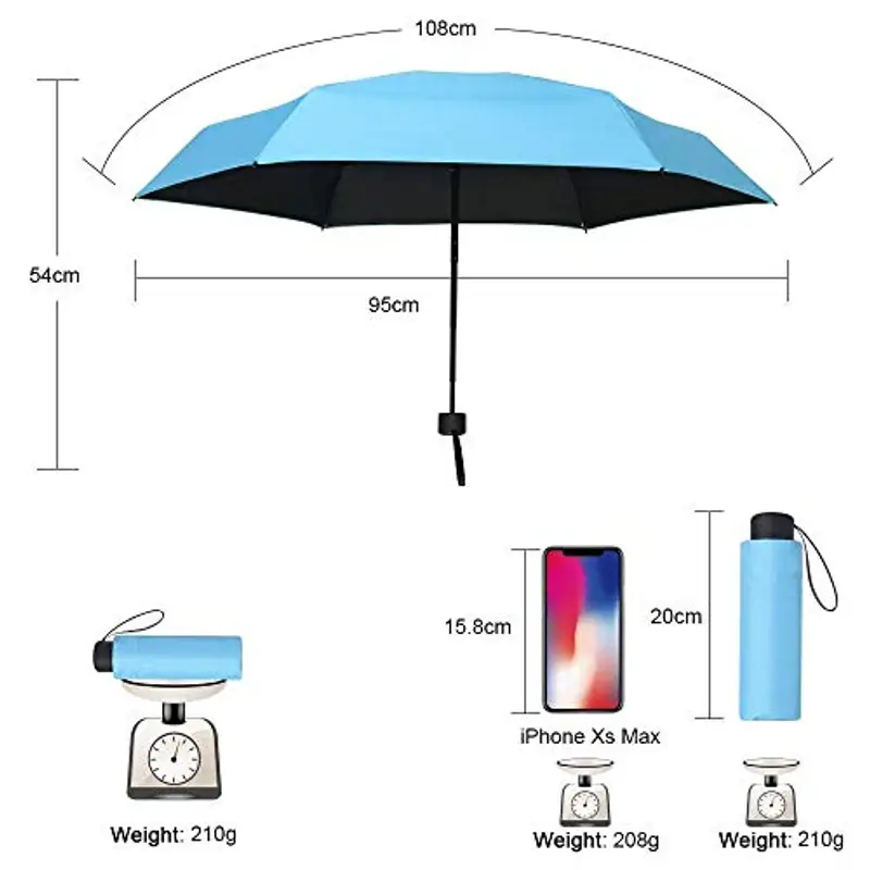 Vicloon Mini Ombrello Pieghevoli, Ombrello Pieghevole Antivento Portatile Ombrello da Viaggio Pioggia e Sole Antivento Ombrello Portatile per Uomo e Donna (Cielo Blu) miniatura 2