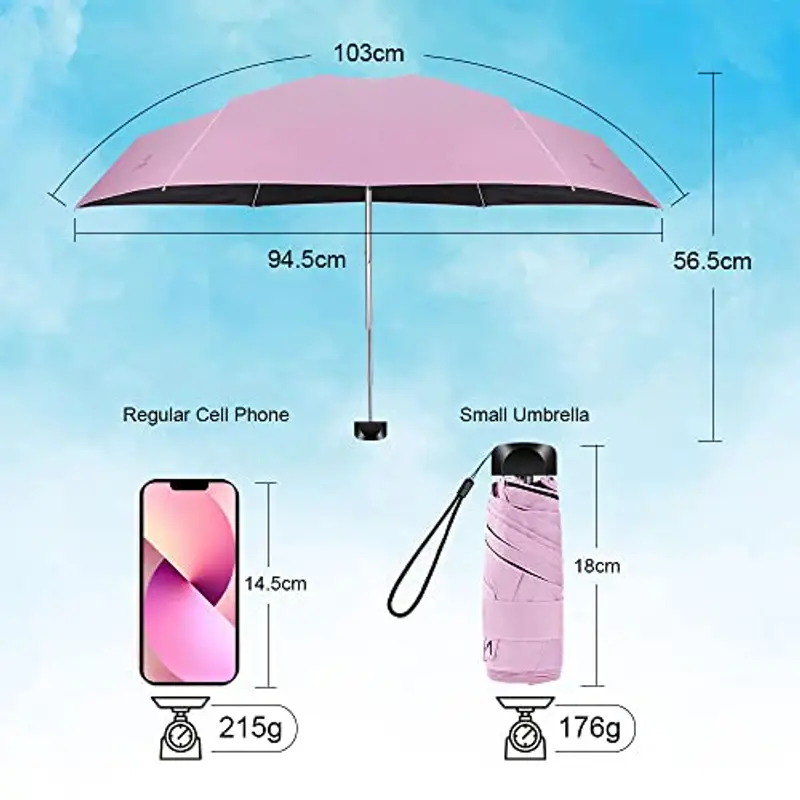 Vicloon Mini Ombrello Portatile Pieghevoli, Leggero Compatto Antivento Ombrello da Viaggio con Piatto Manico, Pioggia e miniatura 2