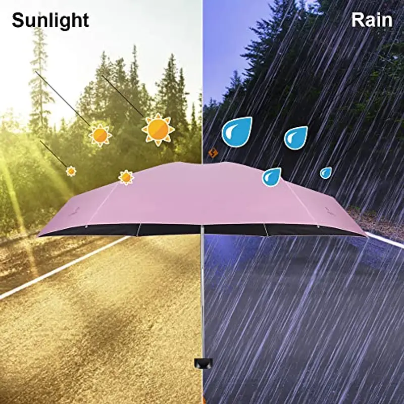 Vicloon Mini Ombrello Portatile Pieghevoli, Leggero Compatto Antivento Ombrello da Viaggio con Piatto Manico, Pioggia e miniatura 3