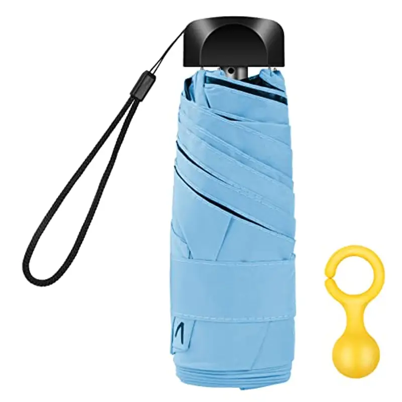 Vicloon Mini Ombrello Portatile Pieghevoli, Leggero Compatto Antivento Ombrello da Viaggio con Piatto Manico, Pioggia e UV Protezione Ombrello per Uomo e Donna Protezione UPF>50+(Blu)