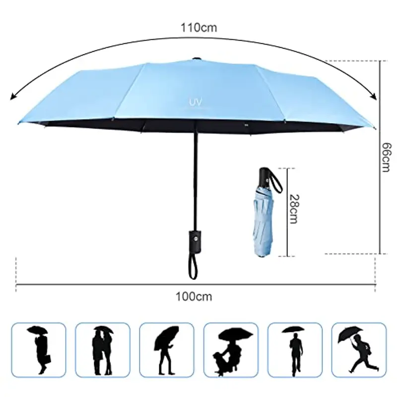Vicloon Ombrello - da Sole/Pioggia Pieghevole Compatto con Apertura e Chiusura Automatica, 8 Nervature in Lega di Alluminio, Ombrello Anti-tempesta in Teflon 210T Ombrello Pieghevole miniatura 2