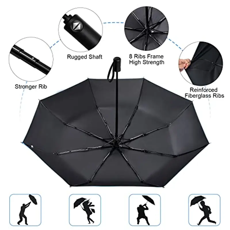 Vicloon Ombrello - da Sole/Pioggia Pieghevole Compatto con Apertura e Chiusura Automatica, 8 Nervature in Lega di Alluminio, Ombrello Anti-tempesta in Teflon 210T Ombrello Pieghevole miniatura 3
