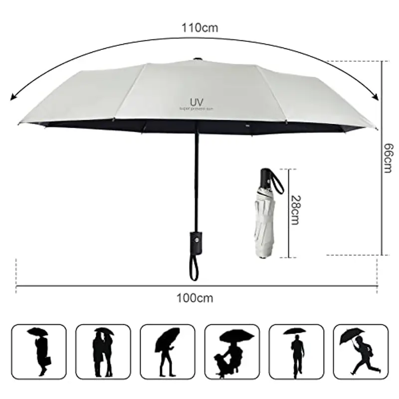 Vicloon Ombrello - da Sole/Pioggia Pieghevole Compatto con Apertura e Chiusura Automatica, 8 Nervature in Lega di Alluminio, Ombrello Anti-tempesta in Teflon 210T Ombrello Pieghevole miniatura 2