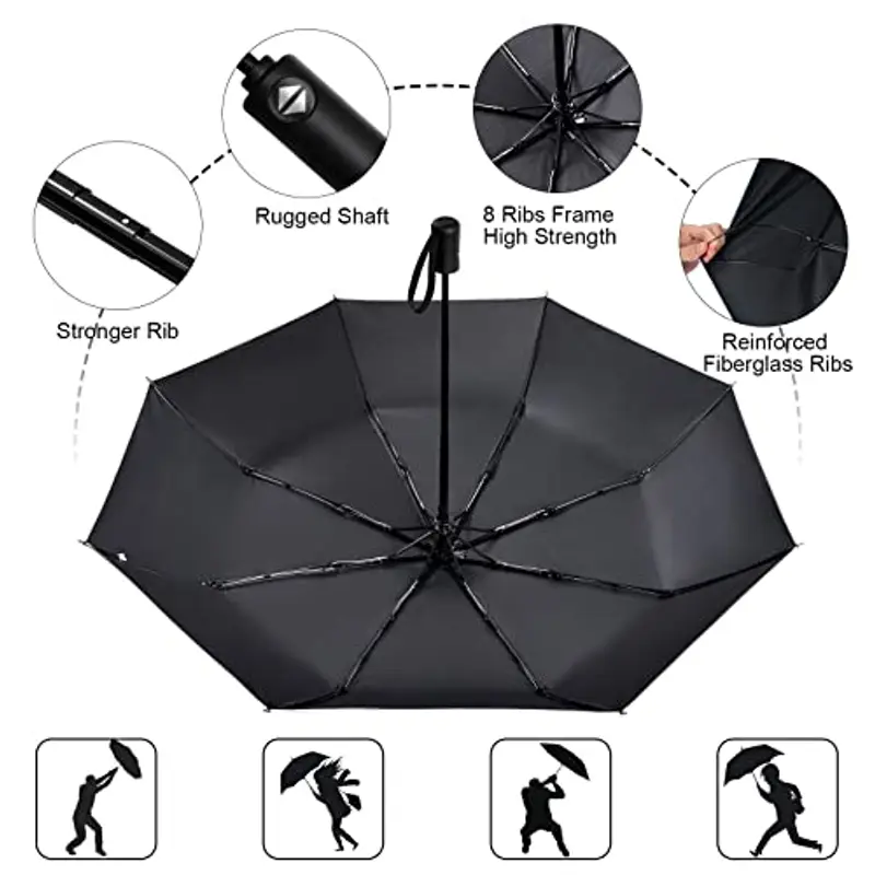 Vicloon Ombrello - da Sole/Pioggia Pieghevole Compatto con Apertura e Chiusura Automatica, 8 Nervature in Lega di Alluminio, Ombrello Anti-tempesta in Teflon 210T Ombrello Pieghevole miniatura 3