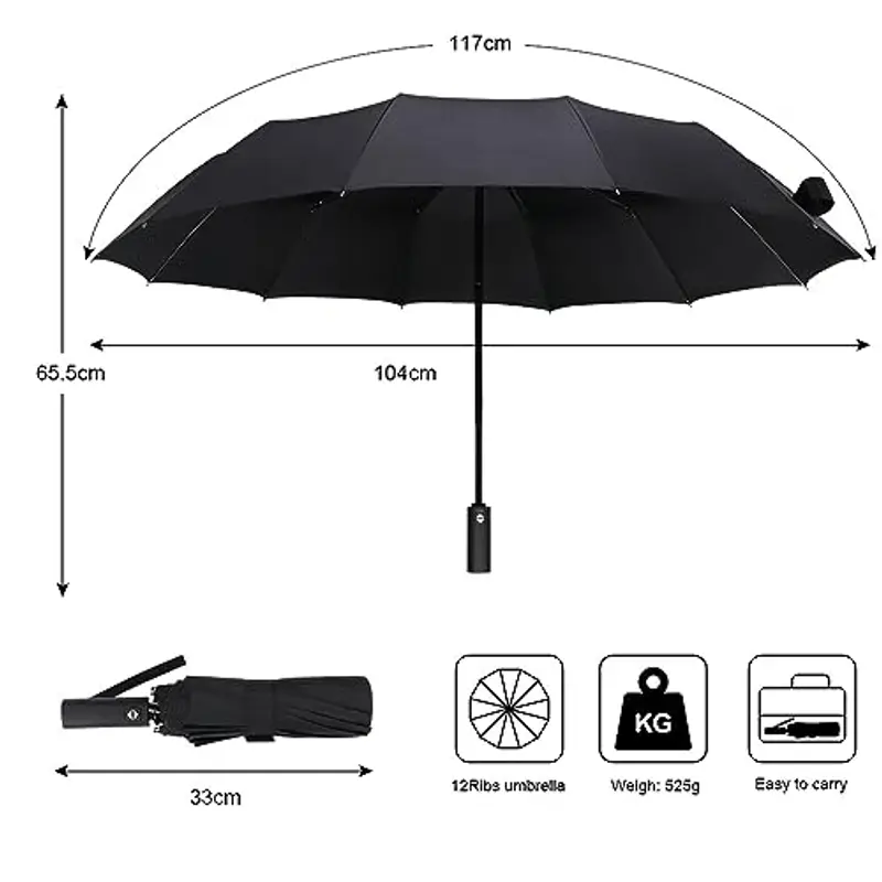 Vicloon Ombrello, Ombrello Automatico Ombrello Pieghevole Blu Compatto Resistente Leggero con Custodia Impermeabile e 8 Stecche rinforzate in Teflon, Ombrello da Viaggio (12 Aste Rinforzate) miniatura 2