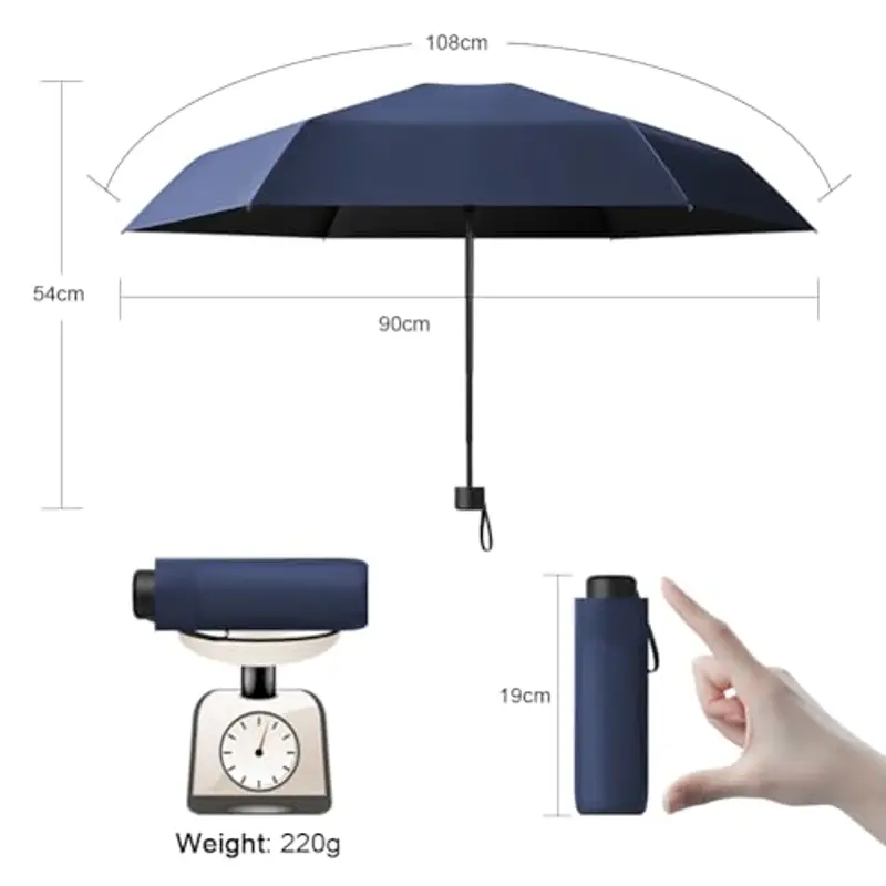 Vicloon Ombrello Pieghevole Antivento, Ombrello da Viaggio Portatile Leggero Compatto, Protezione Pioggia e UV Ombrello per Uomo e Donna Tascabile Adatto per attività All'aperto (Blu Navy) miniatura 2