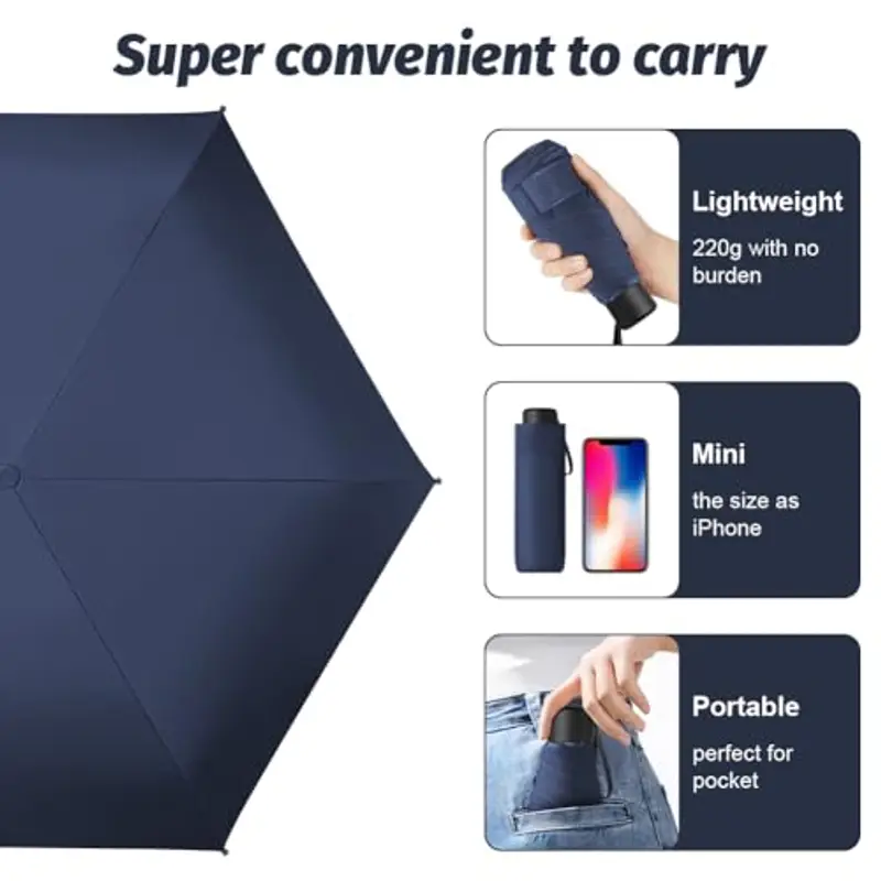 Vicloon Ombrello Pieghevole Antivento, Ombrello da Viaggio Portatile Leggero Compatto, Protezione Pioggia e UV Ombrello per Uomo e Donna Tascabile Adatto per attività All'aperto (Blu Navy) miniatura 3