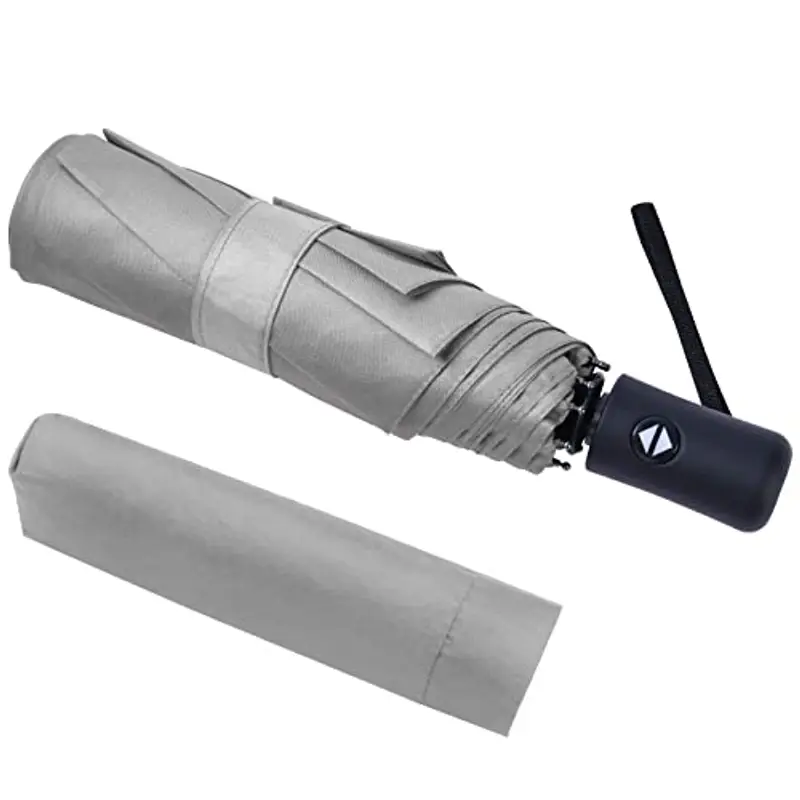 Vicloon Ombrello Pieghevole Compatto Anti-Tempesta, Ombrello Antivento Automatico per Uomo, Ombrello Pieghevole Antivento Compatto Resistente Leggero con 8 Stecche Rinforzate in Teflon, Grigio