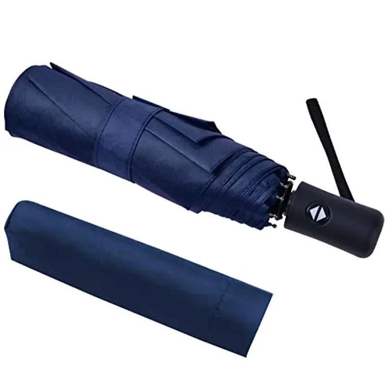 Vicloon Ombrello Pieghevole Compatto Anti-Tempesta, Ombrello Antivento Automatico per Uomo, Ombrello Portatile Automatico Pieghevole Compatto Resistente Leggero con 8 Stecche Rinforzate in Teflon, Blu