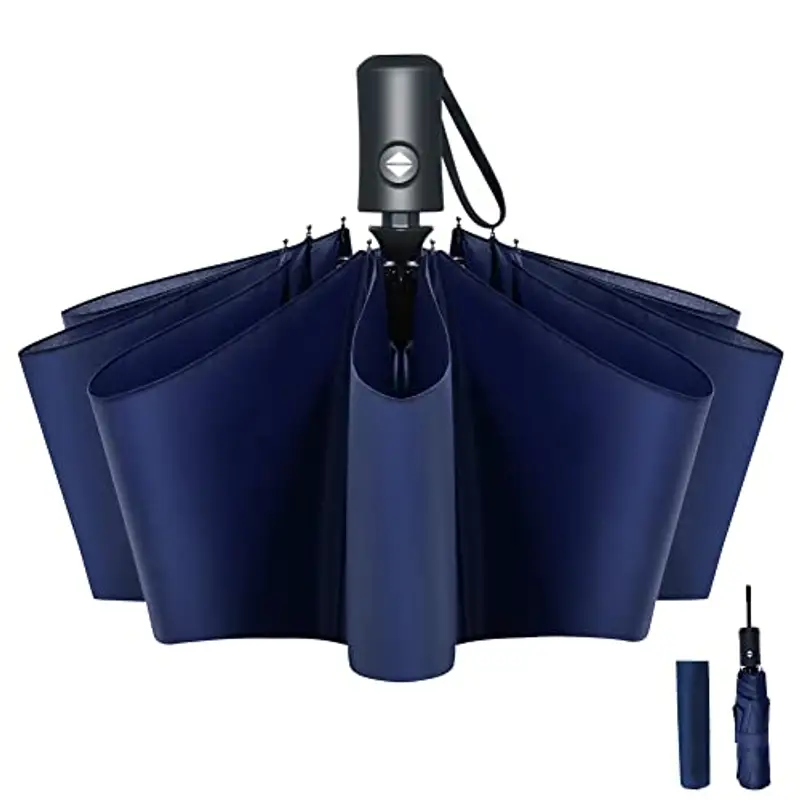 Vicloon Ombrello Pieghevole Compatto Anti-Tempesta, Ombrello Antivento Automatico per Uomo, Ombrello Portatile Automatico Pieghevole Compatto Resistente Leggero con 8 Stecche Rinforzate in Teflon, Blu miniatura 2