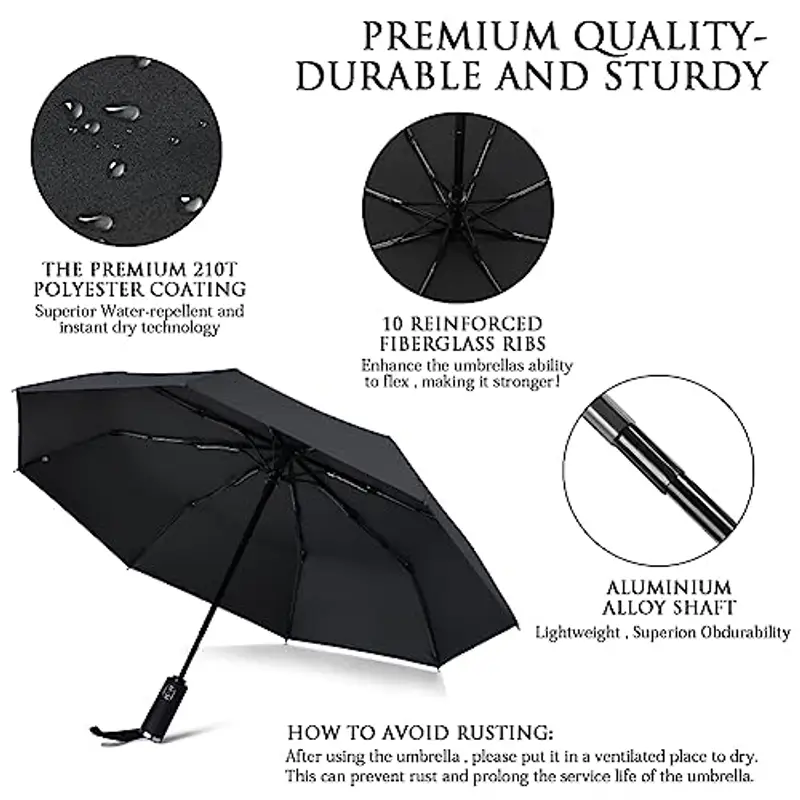 Vicloon Ombrello Pioggia Ombrello Pieghevole Automatico Anti-Tempesta, 10 Stecche Rinforzate Ombrello Antivento miniatura 3