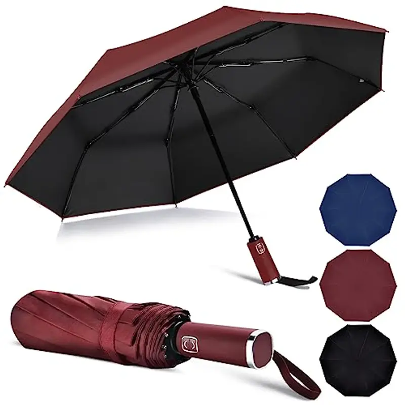 Vicloon Ombrello Pioggia Ombrello Pieghevole Automatico Anti-Tempesta, 10 Stecche Rinforzate Ombrello Antivento