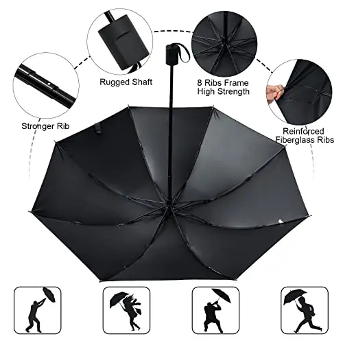 Vicloon Ombrello Portatile, Ombrello Pieghevole Compatto con 8 Nervature in Lega di Alluminio, Ombrello Anti-tempesta miniatura 3