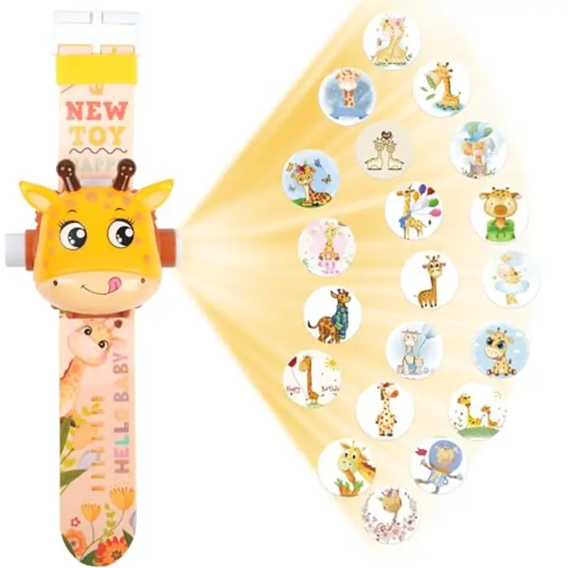 Vicloon Orologio Bambini, Orologio Giocattolo, Orologio con Proiettore Bambini Orologio da Polso con 20 Modelli di Proiezione per Ragazzi e Ragazze Regali di Natale (Giraffa)