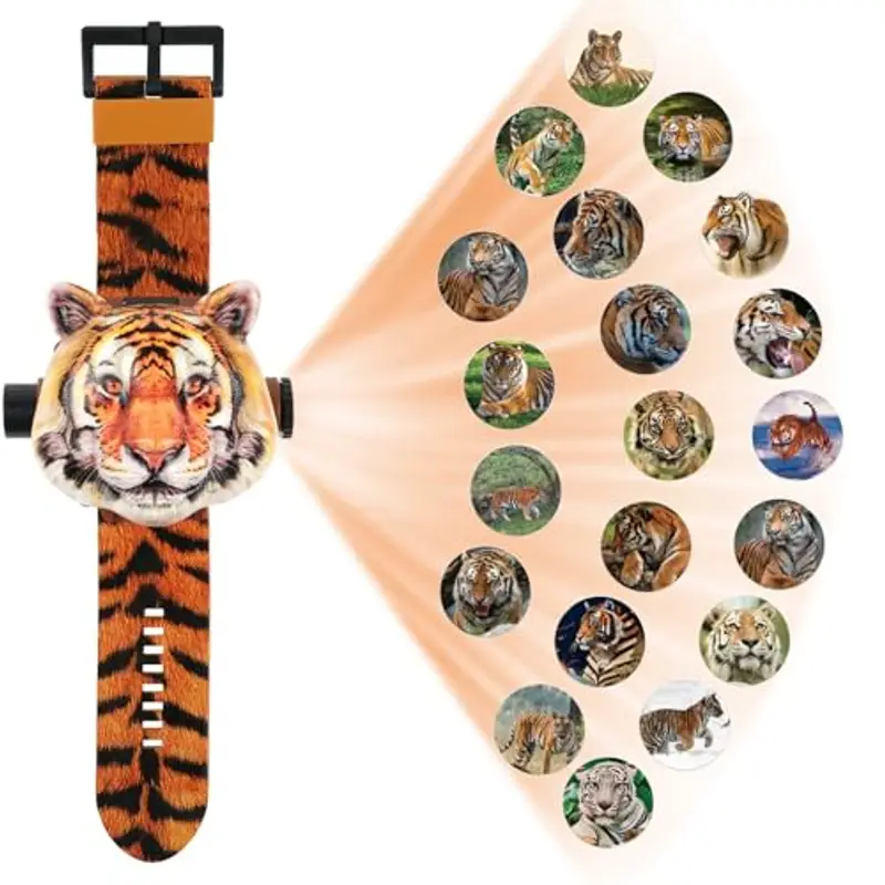 Vicloon Orologio Bambini, Orologio Giocattolo, Orologio con Proiettore Bambini Orologio da Polso con 20 Modelli di Proiezione per Ragazzi e Ragazze Regali di Natale (Tigre)