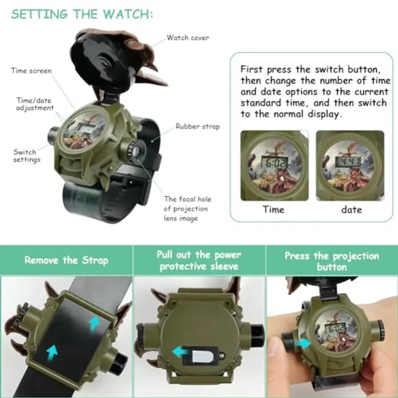 Vicloon Orologio Bambini, Orologio Giocattolo, Orologio con Proiettore Bambini Orologio da Polso con 20 Modelli di Proiezione per Ragazzi e Ragazze Regali di Natale (Triceratopo) miniatura 3