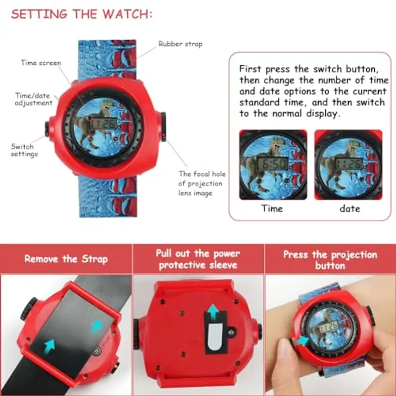 Vicloon Orologio Bambini, Orologio Giocattolo, Orologio con Proiettore Bambini Orologio da Polso con 20 Modelli di Proiezione per Ragazzi e Ragazze, Regalo di Natale (Dinosauro) miniatura 3