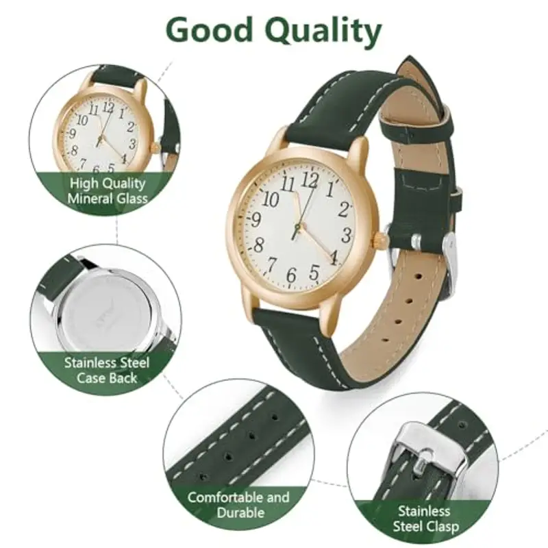 Vicloon Orologio Da Donna, Orologio Al Quarzo Analogico, Polso Per Donna Da Classico Business Casual (Verde) miniatura 3