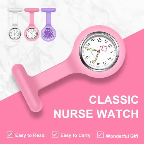Vicloon Orologio da Infermiere, 3Pcs Orologio per Infermieri in Silicone con Spilla, Infermieri Fob Medical Watch miniatura 3