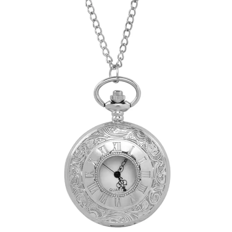 Vicloon Orologio da Tasca, Orologio da Taschino Vintage con Numeri Romani, Orologio al Quarzo da Tasca con Catena,