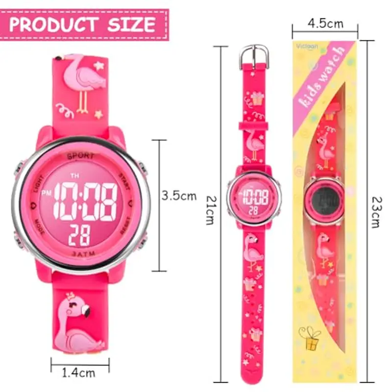 Vicloon Orologio Digitale per Bambini, da Polso per Ragazzi, Waterproof Retroilluminazione a 7 Colori, Visualizzazione Della Data e Dell'ora, Fenicottero miniatura 2
