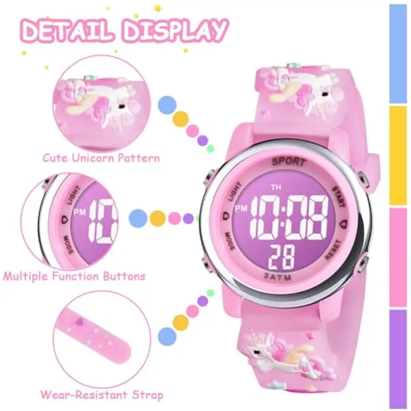 Vicloon Orologio Digitale per Bambini, Orologio da Polso per Ragazzi e Ragazze, Polso unicorno, Cartoni 3D Waterproof Retroilluminazione a 7 Colori, Regalo di Natale Regali per Ragazzi e Ragazze miniatura 3