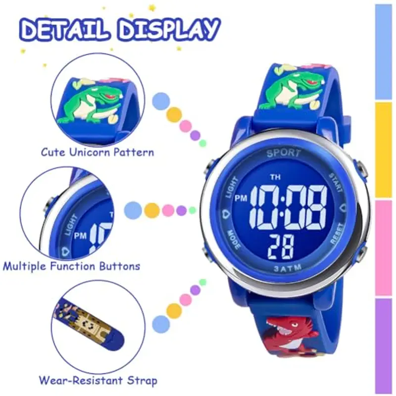 Vicloon Orologio Digitale per Bambini, Orologio da Polso per Ragazzi e Ragazze, Polso unicorno, Cartoni 3D Waterproof Retroilluminazione a 7 Colori, Regalo di Natale Regali per Ragazzi e Ragazze miniatura 3