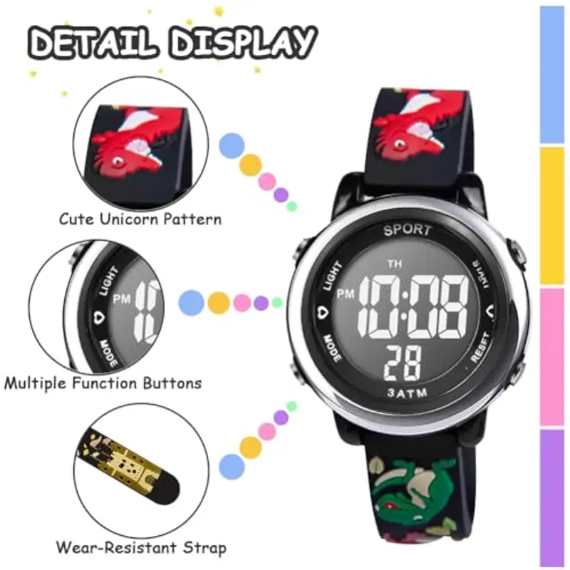 Vicloon Orologio Digitale per Bambini, Orologio da Polso per Ragazzi e Ragazze, Polso unicorno, Cartoni 3D Waterproof Retroilluminazione a 7 Colori, Regalo di Natale Regali per Ragazzi e Ragazze miniatura 3