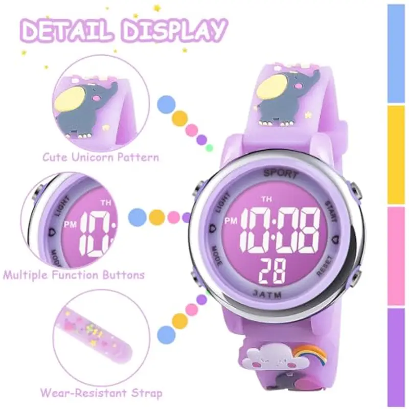 Vicloon Orologio Digitale per Bambini, Orologio da Polso per Ragazzi e Ragazze, Polso unicorno, Cartoni 3D Waterproof Retroilluminazione a 7 Colori, Regalo di Natale Regali per Ragazzi e Ragazze miniatura 3