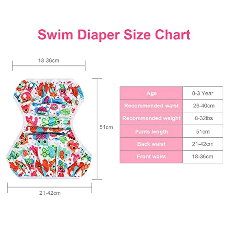 Vicloon Pannolino da Nuoto, 2PCS Pannolini Lavabili Pannolini da Nuoto, Costume Piscina Regolabile Riutilizzabile Costumi per Bambini, Impermeabile Pannolino Piscina, Animali Colorati e Sole Giallo miniatura 2