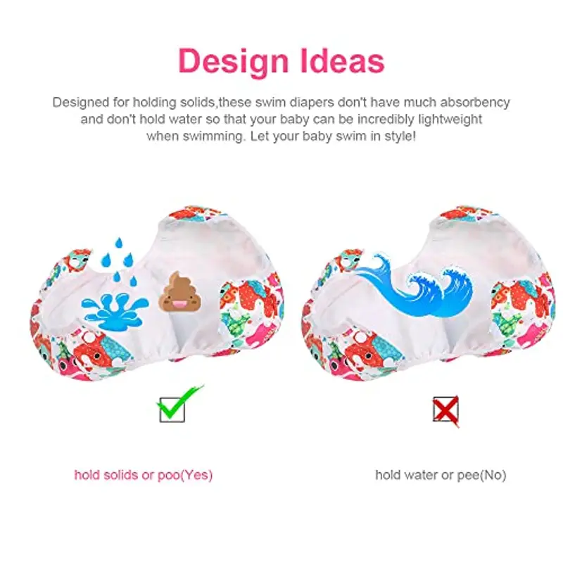 Vicloon Pannolino da Nuoto, 2PCS Pannolini Lavabili Pannolini da Nuoto, Costume Piscina Regolabile Riutilizzabile Costumi per Bambini, Impermeabile Pannolino Piscina, Animali Colorati e Sole Giallo miniatura 3