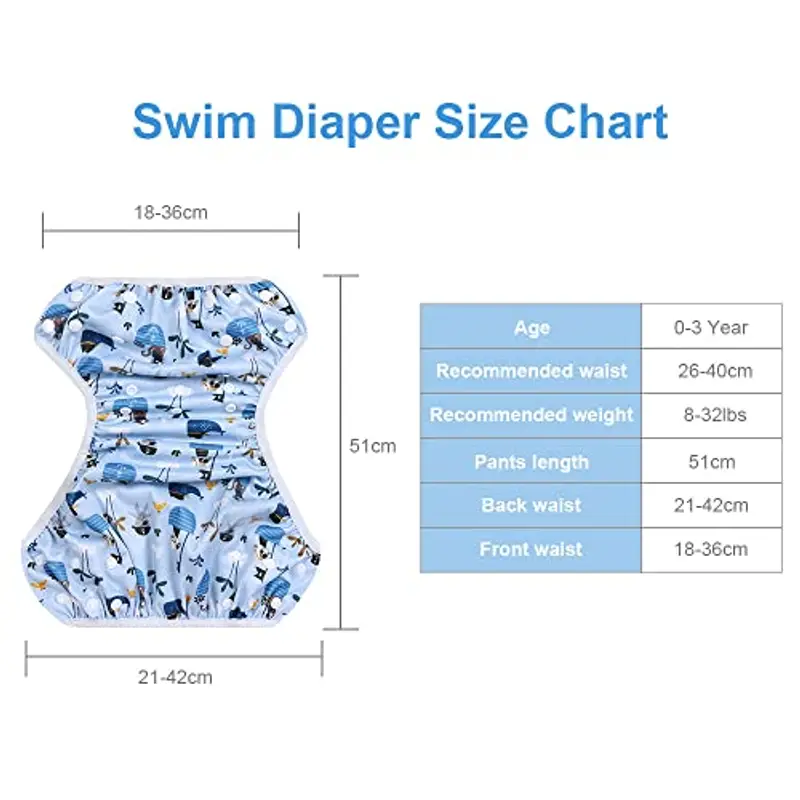 Vicloon Pannolino da Nuoto, 2PCS Pannolini Lavabili Pannolini da Nuoto, Costume Piscina Regolabile Riutilizzabile Costumi per Bambini, Impermeabile Pannolino Piscina, Nave Pirata e Onde, 0-3 Anni miniatura 2