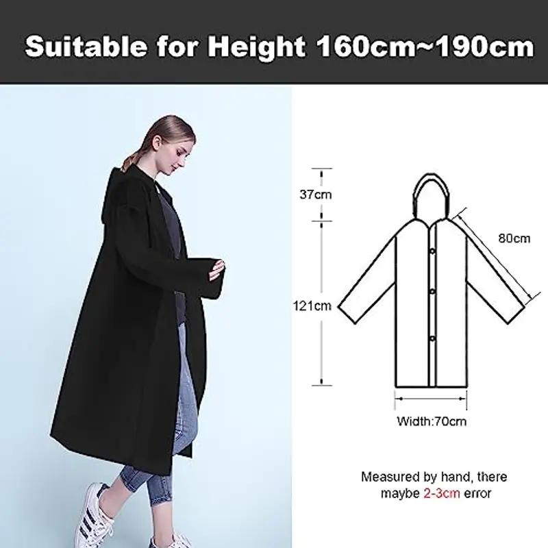 Vicloon Poncho Impermeabile, 2 PCS Impermeabile per Adulti da Portatile Eva Trasparenti Riutilizzabili, Cappotto di Pioggia Poncho per Uomo e Donna per Pesca, Parchi Acquatici e Altro Ancora (Nero) miniatura 2