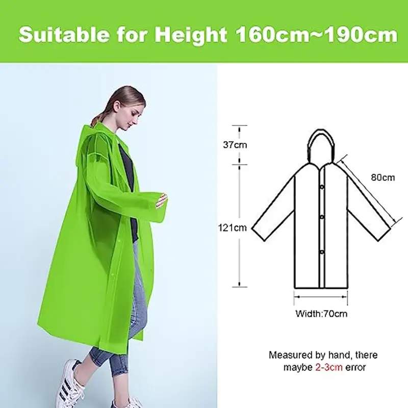 Vicloon Poncho Impermeabile, 2 Pcs Impermeabile per Adulti da Portatile Eva Trasparenti Riutilizzabili, Cappotto di Pioggia Poncho per Uomo e Donna per Pesca, Parchi Acquatici e Altro Ancora (Verde) miniatura 2