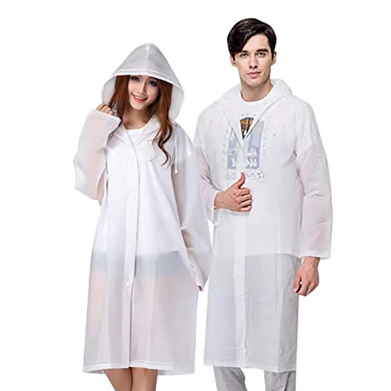Vicloon Poncho Impermeabile, 2 Pcs per Adulti da Portatile Eva Trasparenti Riutilizzabili, Cappotto di Pioggia per Uomo e Donna per Pesca, Parchi Acquatici e Altro Ancora (Bianco)