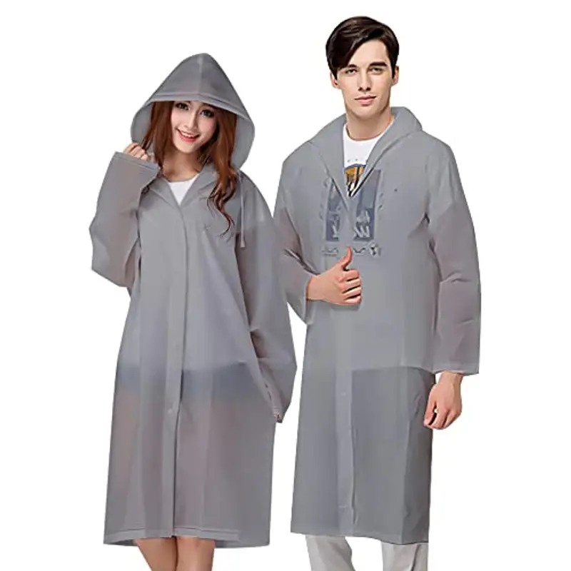 Vicloon Poncho Impermeabile, 2 Pcs per Adulti da Portatile Eva Trasparenti Riutilizzabili, Cappotto di Pioggia per Uomo e Donna per Pesca, Parchi Acquatici e Altro Ancora (Grigio)