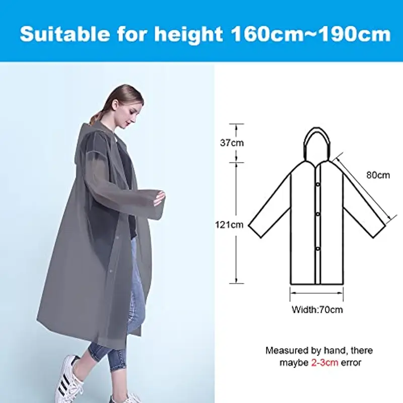 Vicloon Poncho Impermeabile, 2 Pcs per Adulti da Portatile Eva Trasparenti Riutilizzabili, Cappotto di Pioggia per Uomo e Donna per Pesca, Parchi Acquatici e Altro Ancora (Grigio) miniatura 2