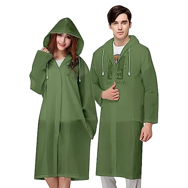 Vicloon Poncho Impermeabile, 2Pcs per Adulti da Portatile Eva Trasparenti Riutilizzabili, Cappotto di Pioggia Unisex per Pesca, Parchi Acquatici e Altro Ancora,Army Green