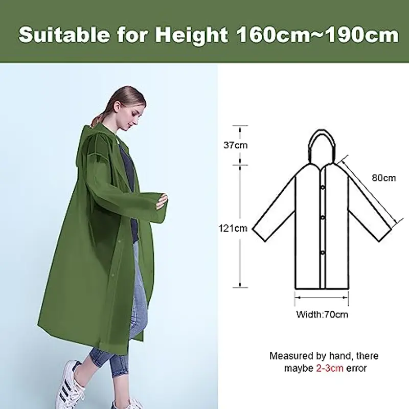 Vicloon Poncho Impermeabile, 2Pcs per Adulti da Portatile Eva Trasparenti Riutilizzabili, Cappotto di Pioggia Unisex per Pesca, Parchi Acquatici e Altro Ancora, Army Green miniatura 2