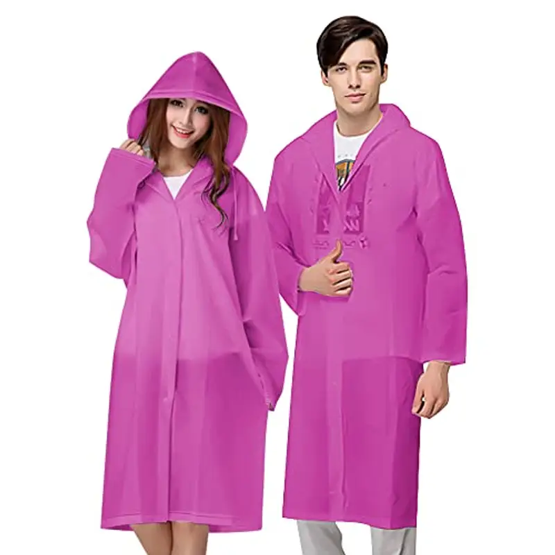 Vicloon Poncho Impermeabile, per Adulti Portatile Eva Trasparenti Riutilizzabili, Cappotto di Pioggia per Uomo e Donna per Pesca, Parchi Acquatici e Altro Ancora (Pink)