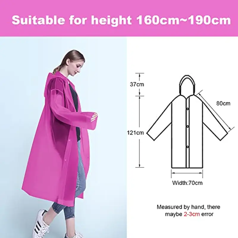 Vicloon Poncho Impermeabile, per Adulti Portatile Eva Trasparenti Riutilizzabili, Cappotto di Pioggia per Uomo e Donna per Pesca, Parchi Acquatici e Altro Ancora (Pink) miniatura 2