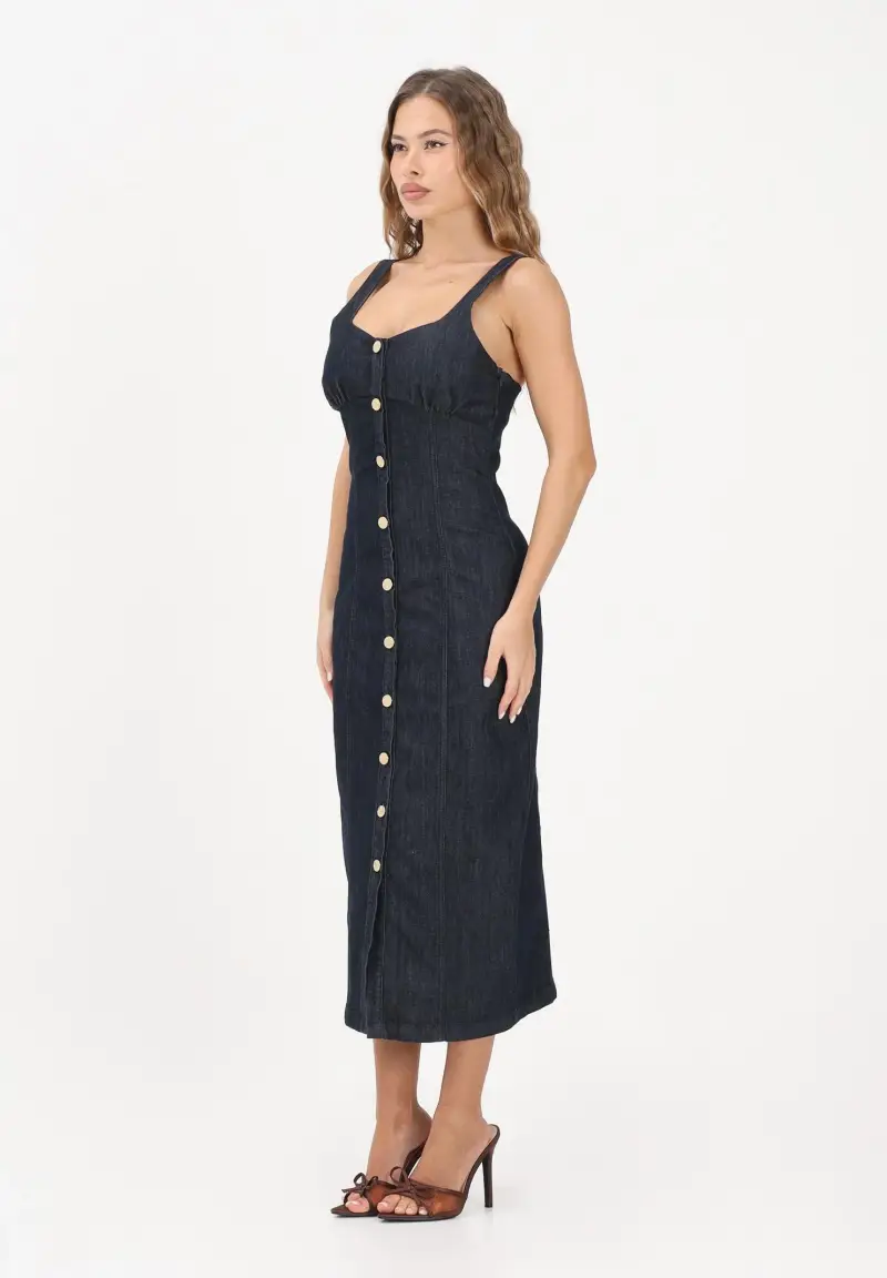 Abito midi in denim blu scuro da donna