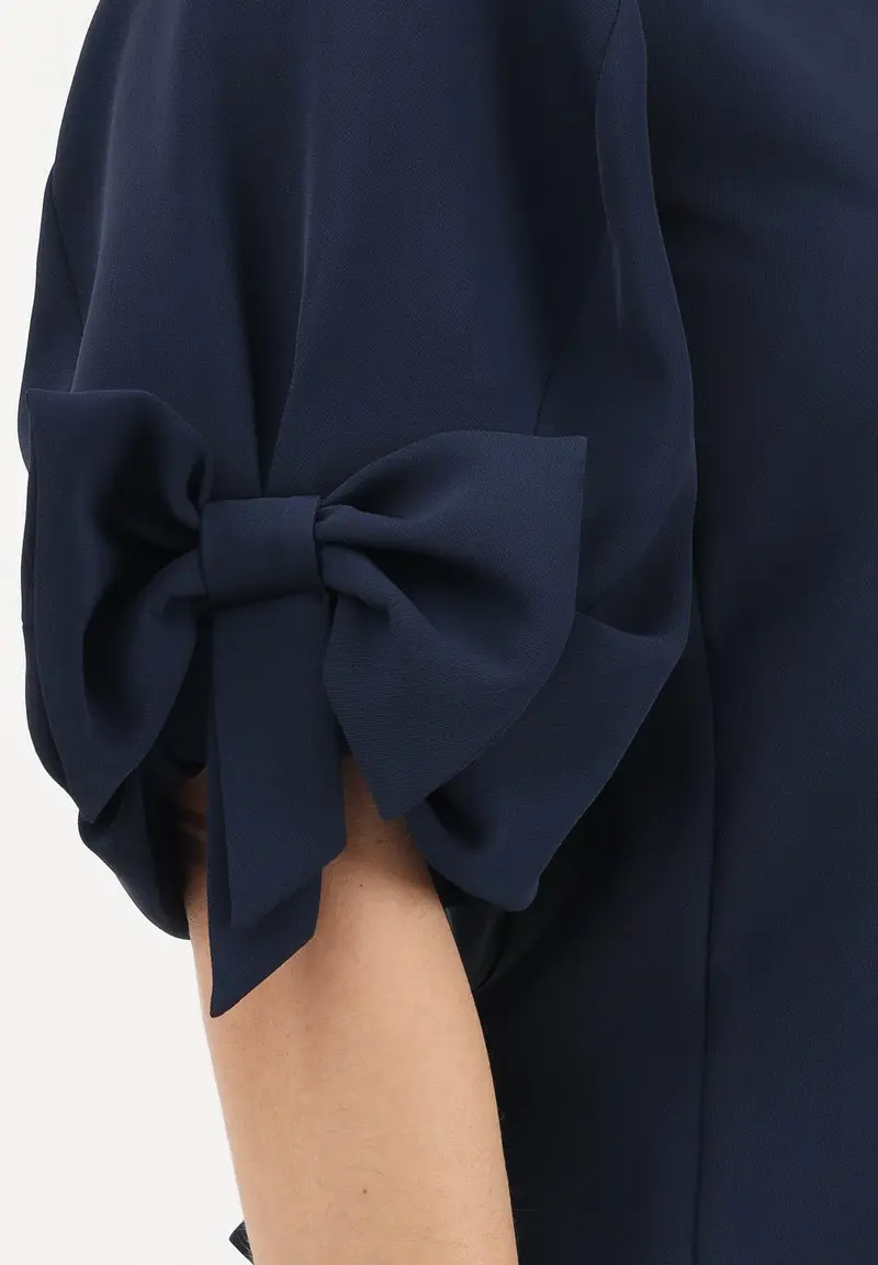 Blusa blu da donna con fiocco applicato miniatura 3