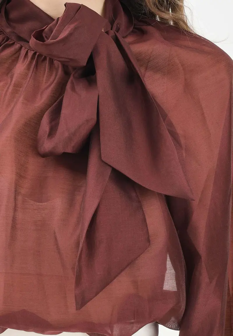 Blusa bordeaux da donna con fiocco miniatura 3