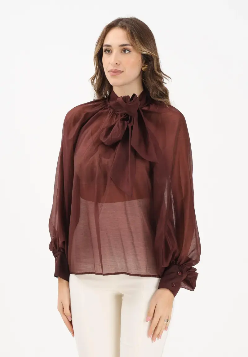 Blusa bordeaux da donna con fiocco