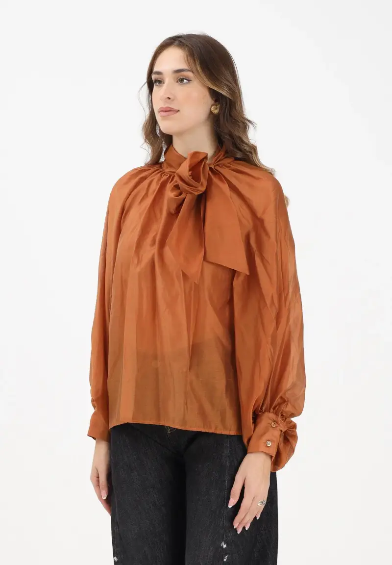 Blusa caramello da donna con fiocco