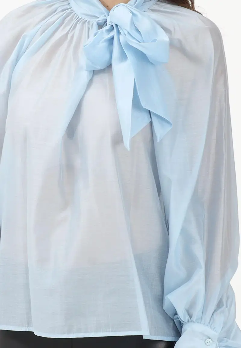 Blusa celeste da donna con fiocco miniatura 3