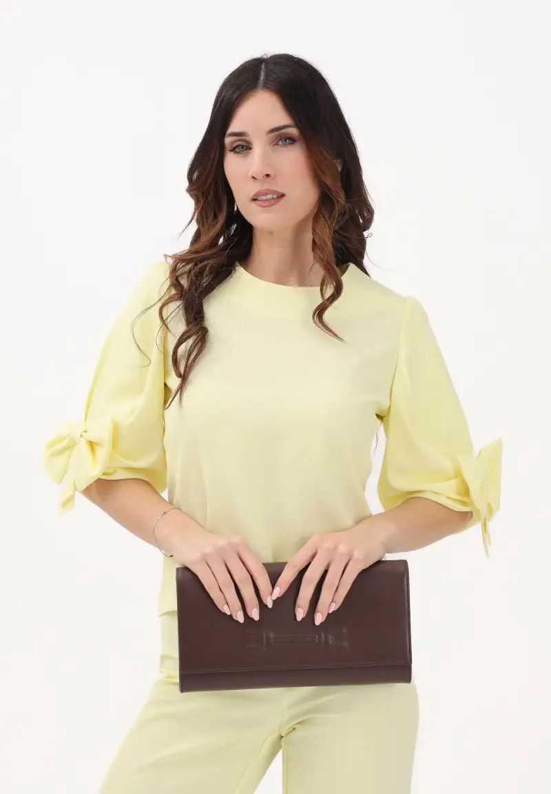 Blusa gialla da donna con fiocco applicato miniatura 2