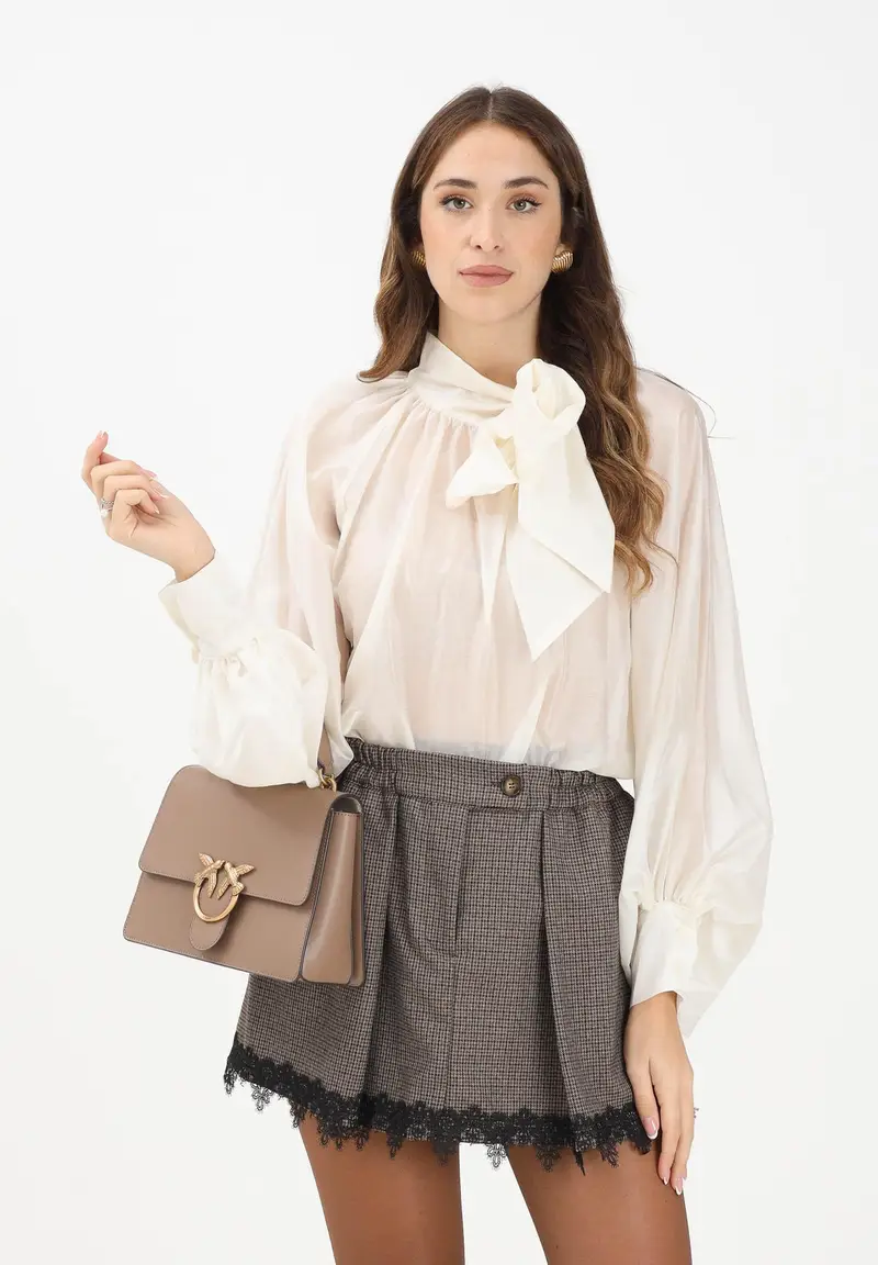 Blusa panna da donna con fiocco miniatura 2