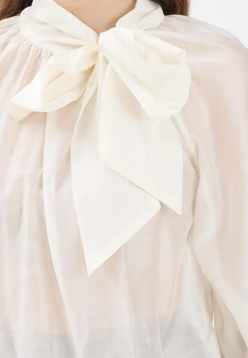 Blusa panna da donna con fiocco miniatura 3